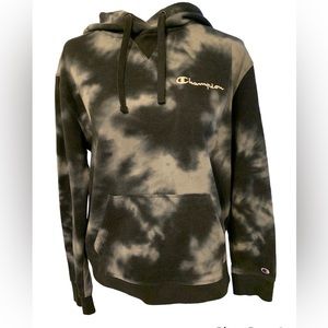 Champion Tie Dye Hooded Sweatshirt in Black and Gray Size Medium